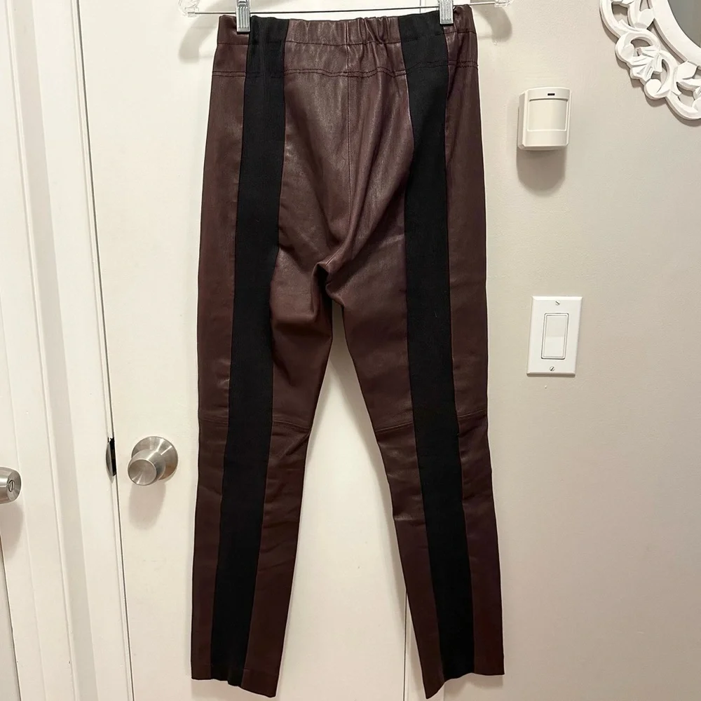 Joseph Burgundy Lambskin Leather Leggings w. Back Black Knit Panels S